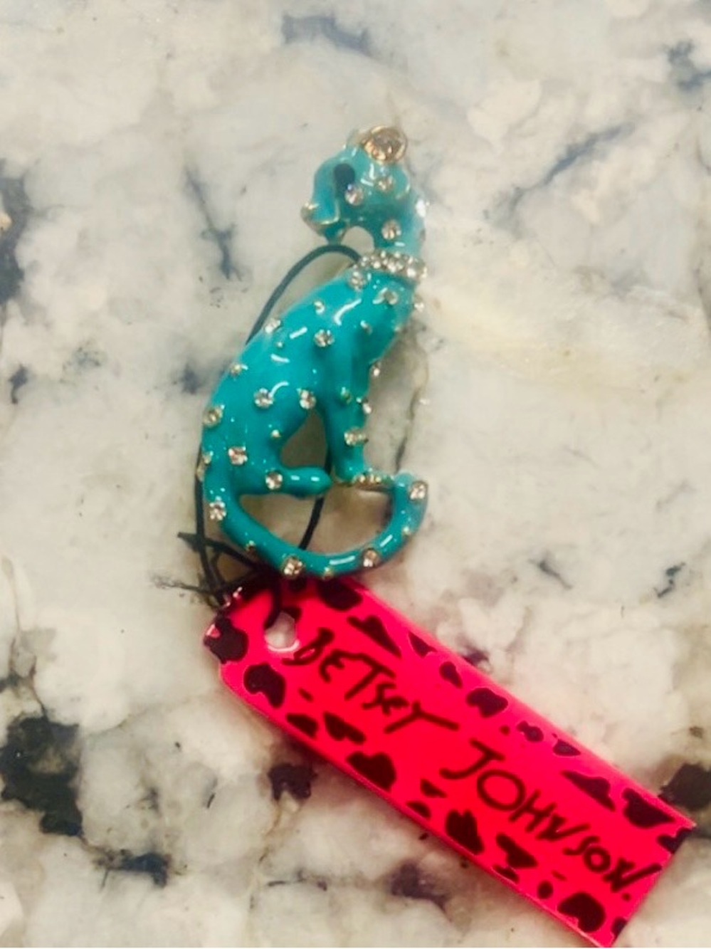 Adorable Betsey Johnson Turquoise Crystal Leopard Brooch